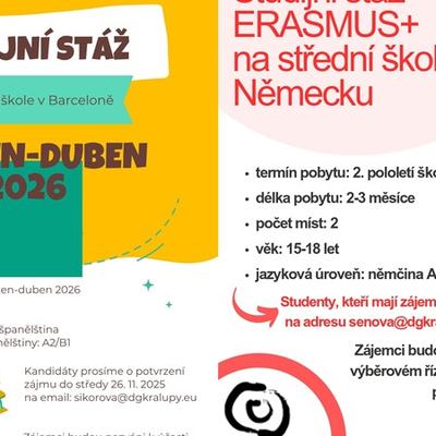 Studijní stáže Erasmus na středních školách v Německu a Španělsku 2026