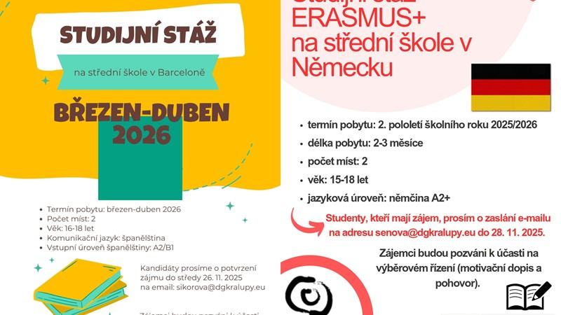 Studijní stáže Erasmus na středních školách v Německu a Španělsku 2026